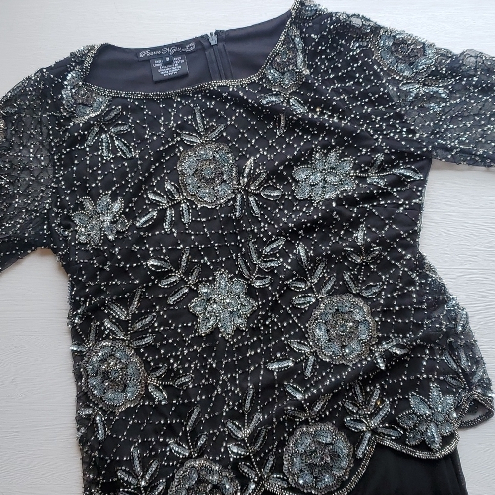 Pisarro Nights Black Vintage Maxi Beaded Sequin Gown 8